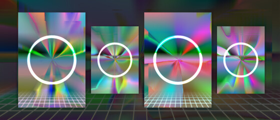 Cover design circle futuristic 80s retro lux vibrant abstract neon glow theme collection vector background