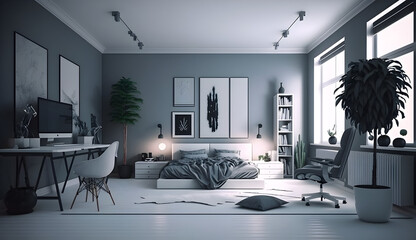 Sleek and minimalist, modern living room, created using generative AI.