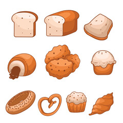 set of collection various bread illustration brown bread clipart
