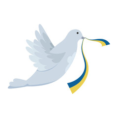 Dove with Ukrainian ribbon on white background