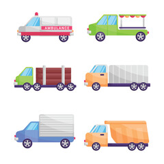 Printvector set flat of different kind of trucks isolated on white background