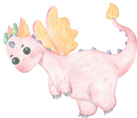 Whimsical magical Baby Dragon Illustration in Watercolour