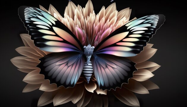 Beautiful butterfly on a flower on a black (ai generate)