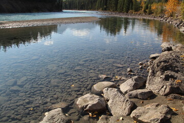 Fototapeta na wymiar reflection in river, Jasper National Park, Alberta
