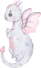 Whimsical magical Baby Dragon Illustration in Watercolour