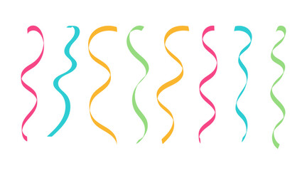 Flat colorful serpentine on a white background. Vector streamers for birthday, party, celebration, carnival, festive holiday.