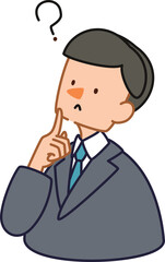 ベクターで描いた可愛いビジネスマンの男性のイラスト_疑問を持っている男性