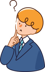ベクターで描いた可愛いビジネスマンの男性のイラスト_疑問を持っている男性