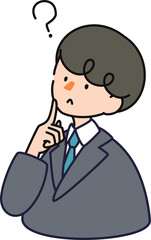 ベクターで描いた可愛いビジネスマンの男性のイラスト_疑問を持っている男性