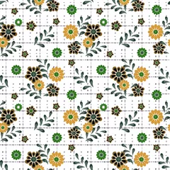 Stof per meter Seamless floral pattern in herbarium style with colored flowers and abstract branches, watercolor illustration for summer textile, cover or wallpapers. © umar