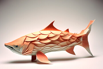 Image of paper origami art. Handmade paper fish. Underwater animals. Animals. illustration, generative AI - obrazy, fototapety, plakaty