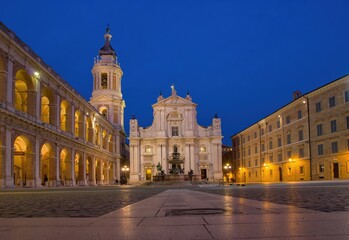 Fototapeta na wymiar Loreto, sacred place in the city of Ancona in the Marche, Italy where the basilica sanctuary of the Holy House is located. Discover the beauty of historic Italian cities