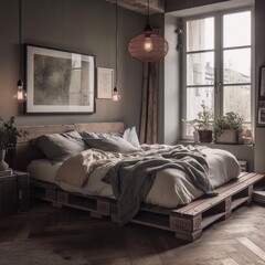 Modern cozy bedroom. Design inspiration. Generative AI