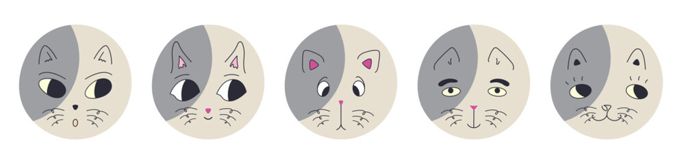Funny cat face, abstract personage, mascot design, funny face, cute icon.