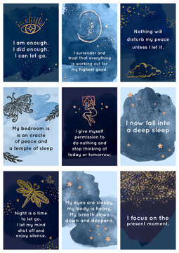 Beautiful set of printable sleep affirmation cards for a good sleep, bedtime, restful night