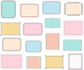Set of colored handdrawn doodle frames, horizontal, vertical and square frames