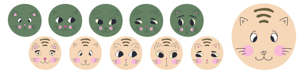 Funny cat face, abstract personage, mascot design, funny face, cute icon.