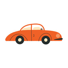 Vintage sport red car, luxury retro auto. Cute old children's toy. Vector hand-drawn illustration.