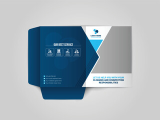 Cleaning Service Business Presentation folder for files, design. The layout is for posting information about the company, photo, text.