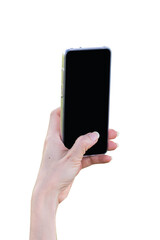 hand holding a smartphone isolated