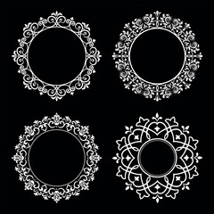 Set of decorative frames Elegant vector element for design in Eastern style, place for text. Floral black and white borders. Lace illustration for invitations and greeting cards.