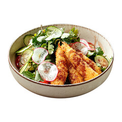 Fresh salad with tempura batter fried shrimp
