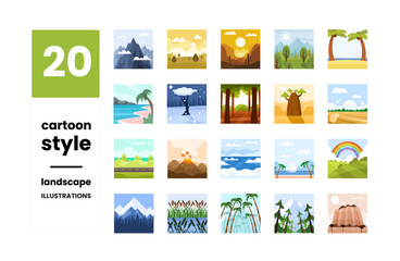 collection of 20 illustrations on the theme of landscapes in vector