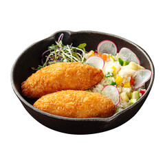 Portion of chicken cutlets with vegetable rice