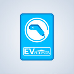 EV charging station sign. Electric vehicle charging station, electric recharging point, vector icon, illustration on background.