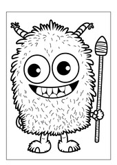 Coloring book page for children with cute adorable kawaii monster vector illustration theme