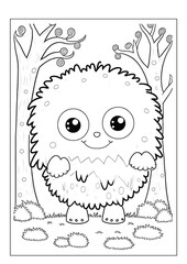 Coloring book page for children with cute adorable kawaii monster vector illustration theme