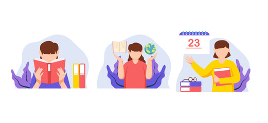 World Book Day Flat Bundle Design Illustration