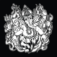 god ganesha sitting position Black and White illustration