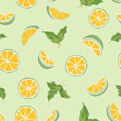 Seamless pattern fresh lemon or lime on retro background. Vector illustration decorate for wallpaper, wall background, pattern fills, web, page, texture, textile. Colorful doodle fruit tile.