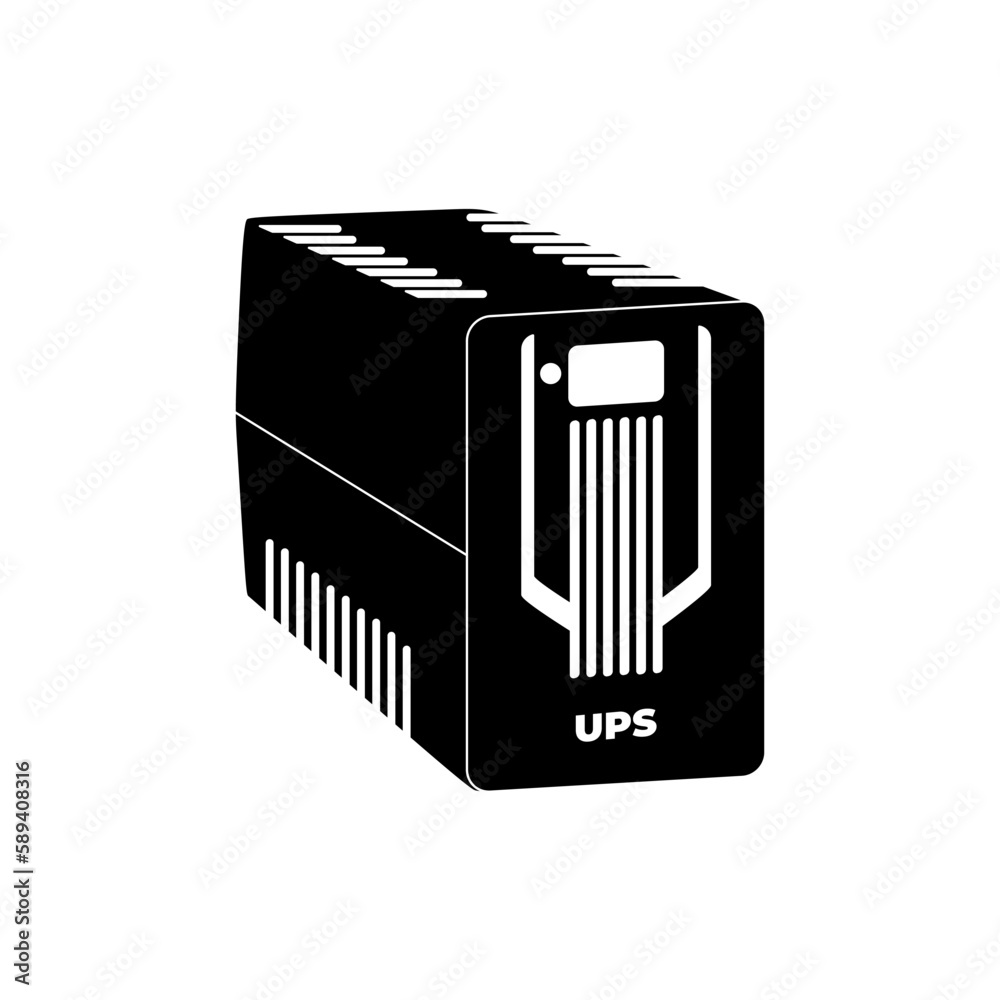 Fototapete Computer UPS black icon vector illustration in trendy simple design style. Uninterruptible power supply, Accumulator battery power bank backup for computer. Editable graphic resources.