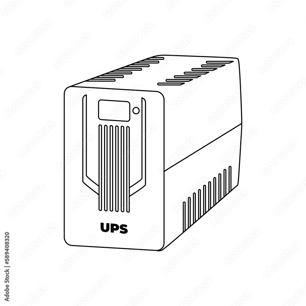 Fototapete Uninterruptible power supply, Computer UPS outline icon vector illustration in trendy simple design style. Accumulator battery power bank backup for computer. Editable graphic resources.