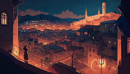Naklejka premium jerusalem night cityscape (ai generate)