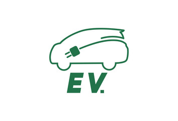 Illustration Vector graphic of Electric car with plug fit for EV car, Green hybrid vehicles charging point logotype, Eco friendly vehicle concept design etc.