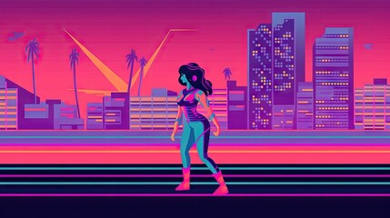 Beach and sunset in synthwave style. California beach. Pixel art by ai, Generative AI
