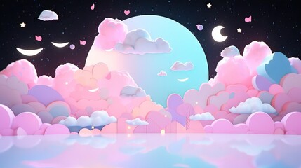 Moon, pastel moon and cloud, Pastel Vaporwave Background Landscape, 80s vibe, synthwave, Generative AI
