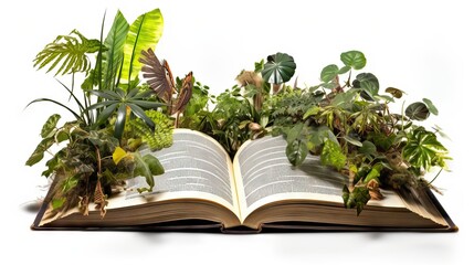 Open book revealing the jungle. Eco concept. Isolated on white background, Generative AI
