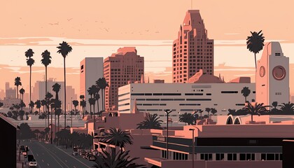 Long Beach cityscape (ai generate) - obrazy, fototapety, plakaty