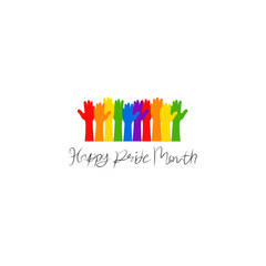 Happy pride month with Colorful hands vector illustration 