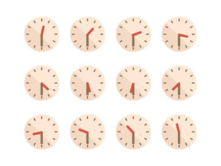 各時間の30分表示の時計イラストセット