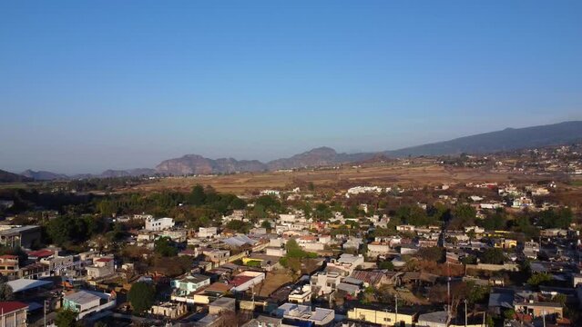 aerial view of a town at dawn
