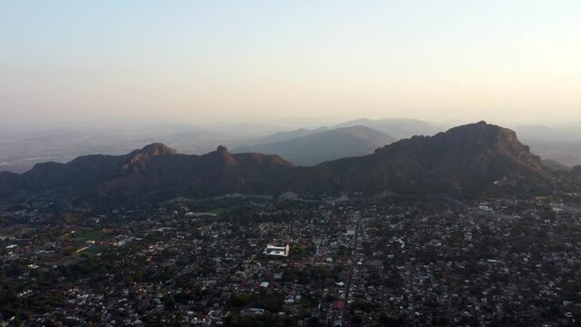 aerial view of tepoztlan at sunset