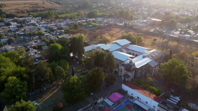 aerial view of zocalo and churches at dawn