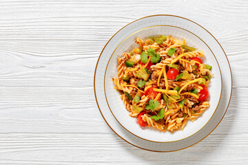 pasta salad with ground beef and veggies in bowl