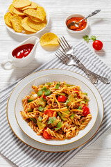 pasta salad with ground beef and veggies in bowl