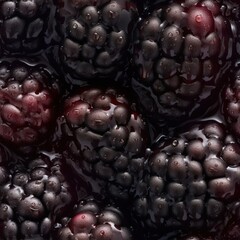 Beautiful delicious fresh blackberries seamless pattern. Close up juicy bramble berries endless texture. Ripe dewberry illustration. Generated with AI.